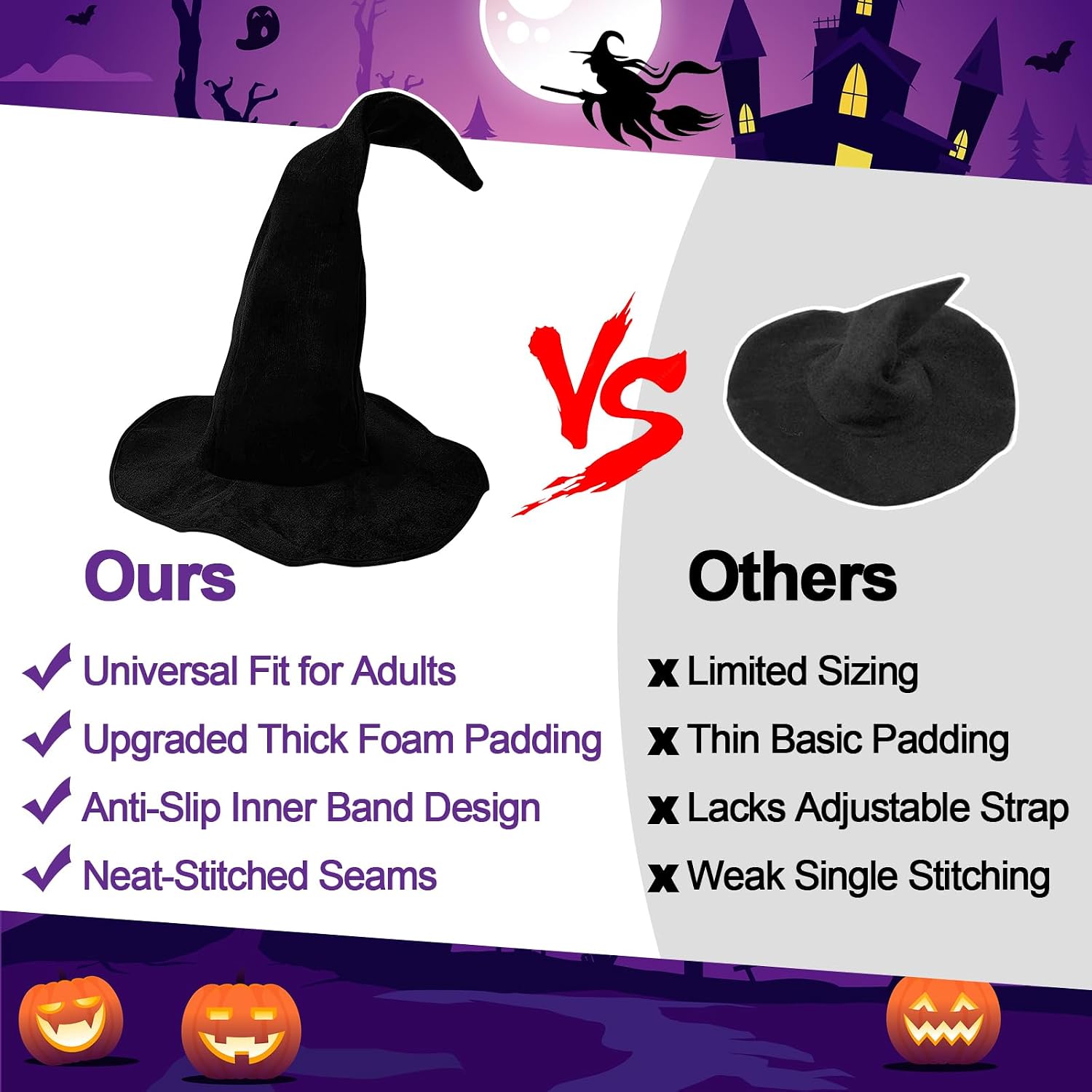 Witch Hats for Women, 18IN Witches Costume Women Hat Cosplay Accessories for Halloween Costume Accessories Party Masquerade Carnivals