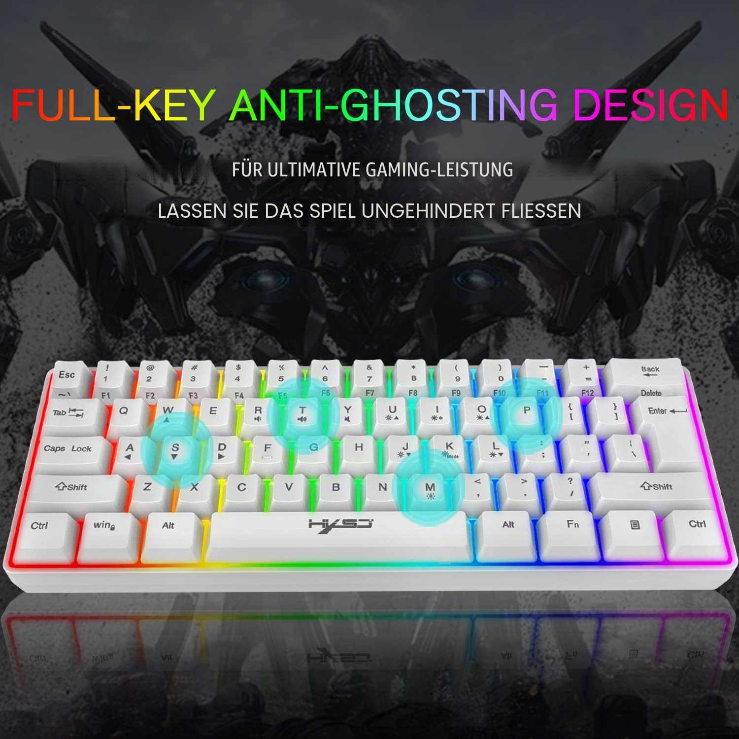Gaming-Tastatur, 60% kabelgebunden, kompakt, 61 Tasten, 11 RGB-Effekte mit vollen Tasten, Anti-Ghosting, kabelgebundene leichte Gamng-Maus, 2400 DPI, optische Wabenmaus, RGB-Headset und Mauspad