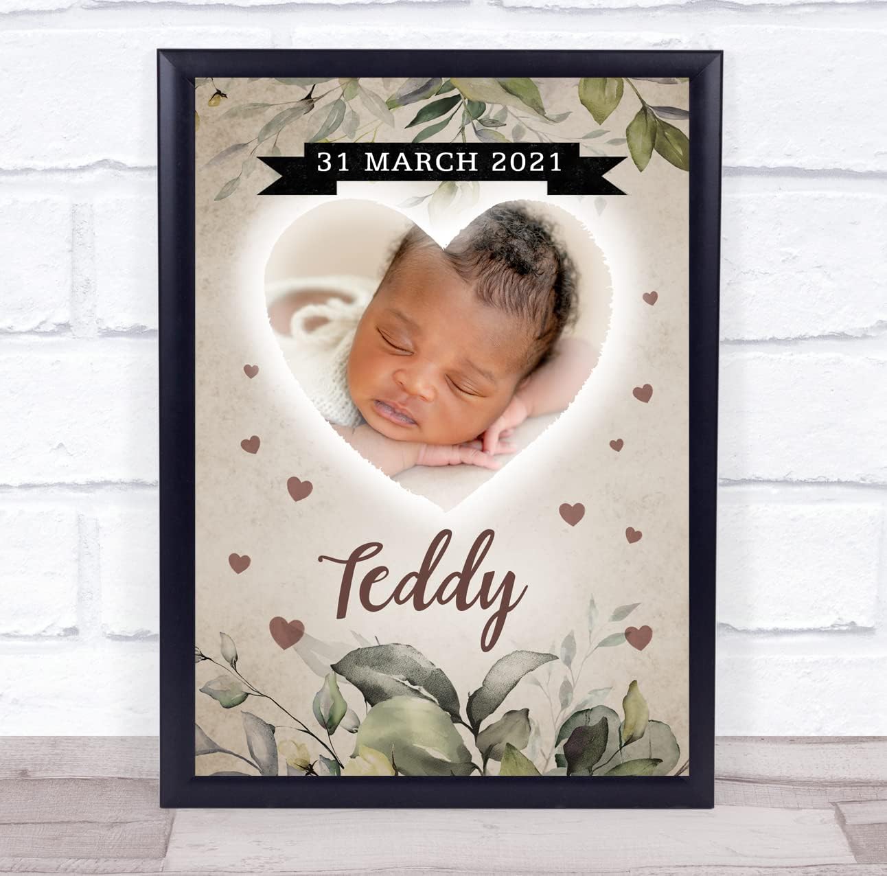 Birth Details Nursery Christening New Baby Leaves Photo Keepsake Gift Print