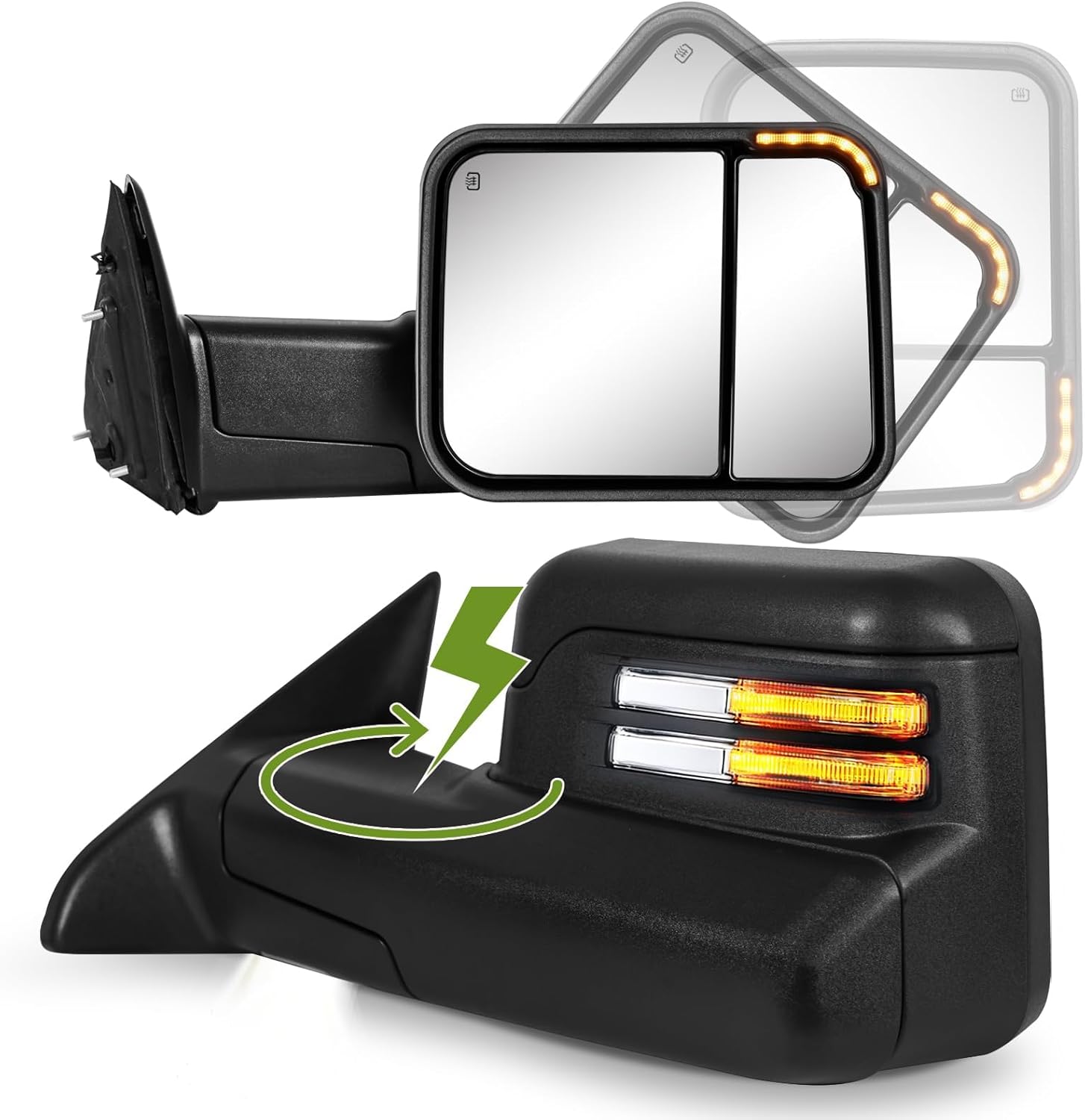 Power Folding Tow Mirrors for Ram 1500(2009-2018), 2500 3500(2010-2018), Ram Classic(2019-2024) with Power Heated Blinker Puddle Light Manual Flip Up-Pair