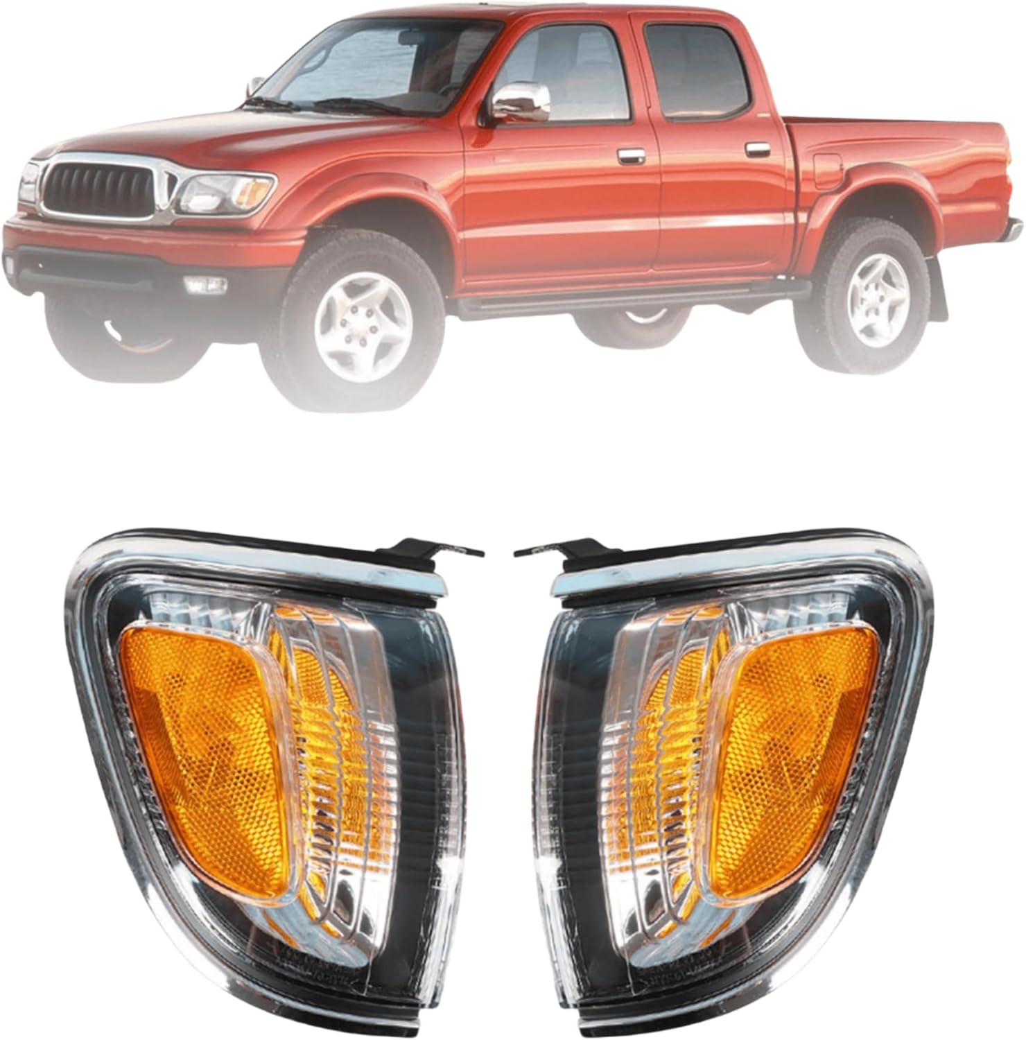 WFLNHB Side Marker Parking Lights for Toyota Tacoma 2001-2004 - Chrome Trim Driver & Passenger Corner Lights, Direct Fit 81610-04080 81620-04080