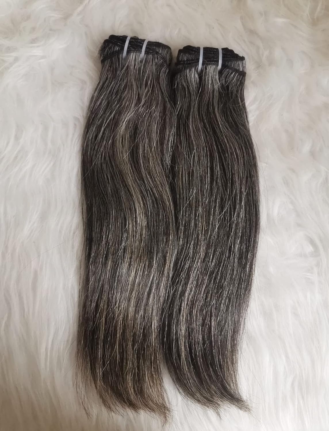 Raw Unprocessed Gray Hair Human Hair Bundles Natural Grey Hair Real One Donor Salt And Pepper Virgin Hair Weave (12" 14")