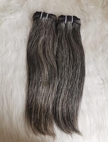 Miniatura 4 de Manojos de cabello humano gris sin procesar y natural, cabello donante real sal y pimienta virgen (30.48 cm 35.56 cm)
