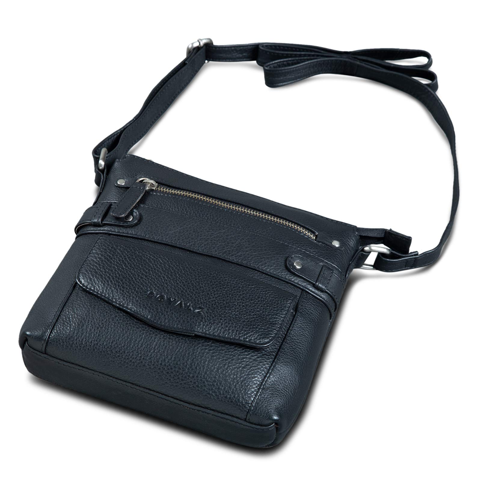 ROYALZ 'Madison' Vintage Handtasche Damen schwarz Umhängetasche klein kompakte Ledertasche