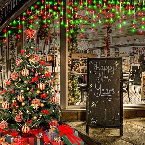 Miniatura 6 de Luces de Navidad de 164 pies para decoración al aire libre, 1600 LED, 8 modos, cortina de luces con 320 gotas, temporizador impermeable con función