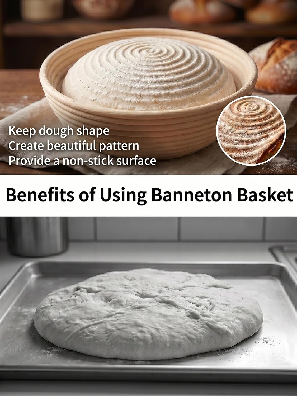 Banneton Sourdough Bread Proofing Basket Handmade 9 in Round&10 in Oval Set | 9PCS Natural Rattan Sourdough Proofing Basket, Baking Bowls with Liners&Scoring Lame&Mesh Strainer, Baking Fermentation Tools