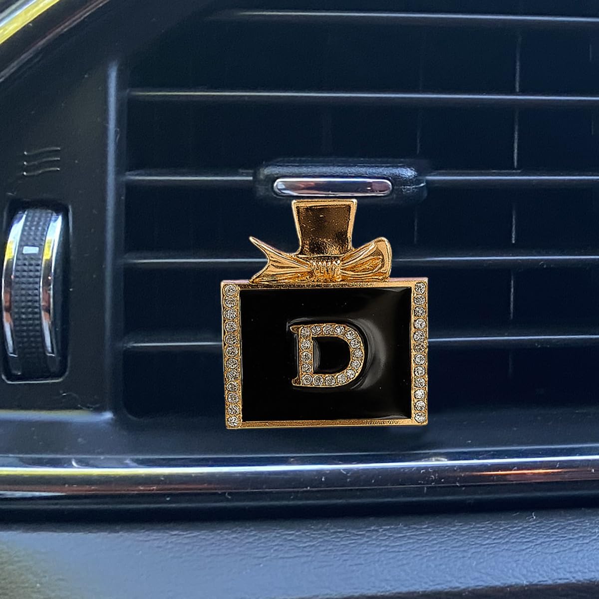 Bling Perfume Bottle Car Air Vent Clip, Sparkling Rhinestone Auto AC Vent Decor, Cute Luxury Vehicle Interior Accessories for Women Girls (Black)