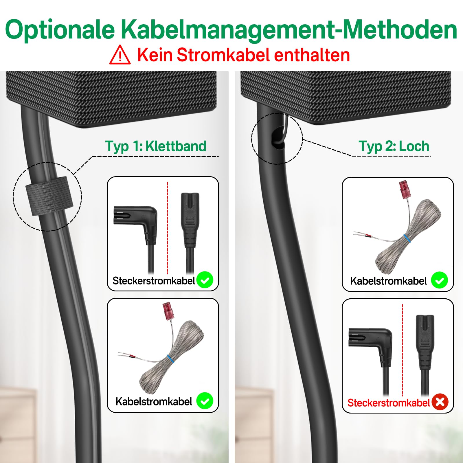 Lautsprecherständer-Paar für Samsung-Lautsprecherständer und Wandhalterung – 33" bis 42" höhenverstellbarer Bodenlautsprecherständer für Samsung Surround Sound-Rücklautsprecherständer