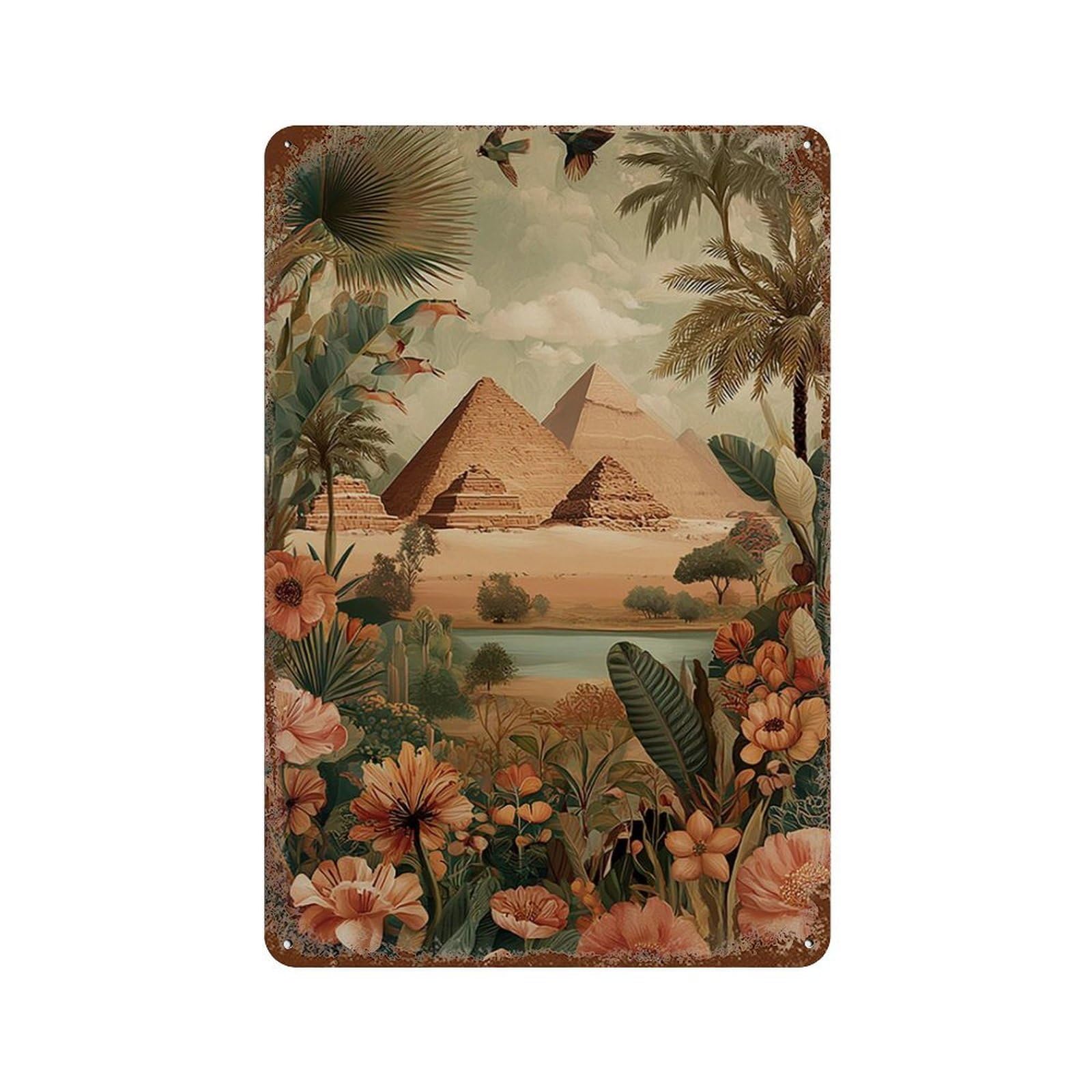xiaoxiaoshen Egypt Pyramids Landscape Desert Botanical Wall Decor Art Metal Tin Poster Modern Home Decor Art Home Bar Shop Decorations Vintage Sign 30x20cm