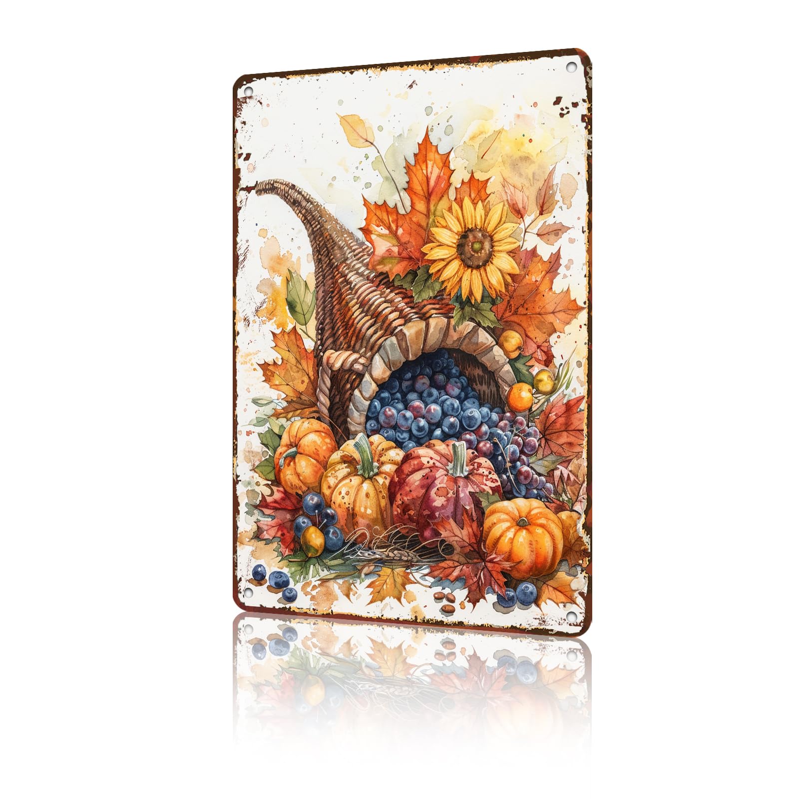 Anceky Pumpkin Watercolor Fall Thanksgiving Tin Sign Retro Metal Sign Vintage Wall Decor for Home Backyard Outdoor Outside Fence 12×8 Inch