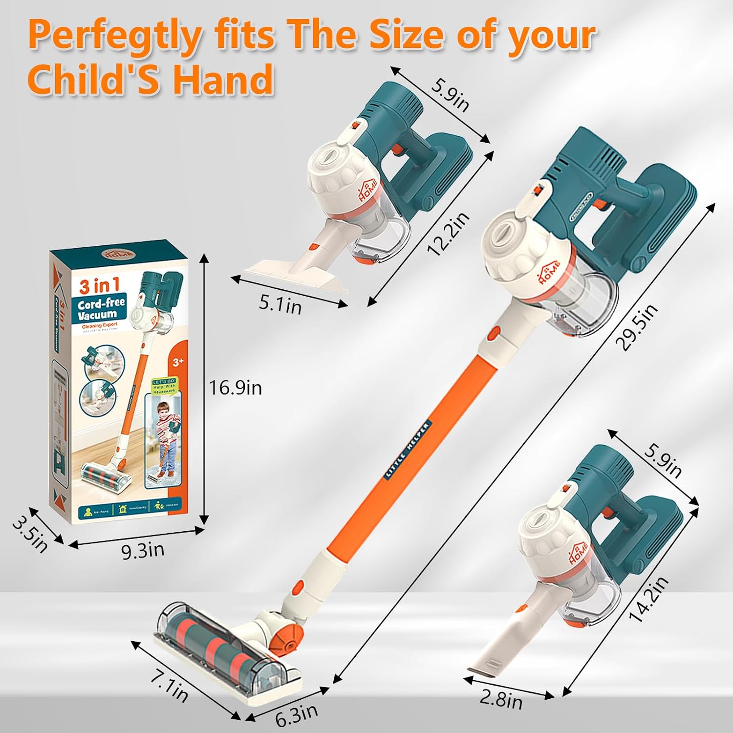 Kids Vacuum Toy Set -3-in-1 Kids Vacuum that Really Works Fun Working Toy Vacuum Cleaner with Working Suction for Realistic Play ,Housekeeping Toy Blue