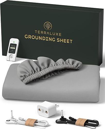 Grounding Sheets Queen, 12% plata pura, algodón orgánico, fresco, suave, sábanas bajeras con bolsillos profundos, incluye probador de continuidad,
