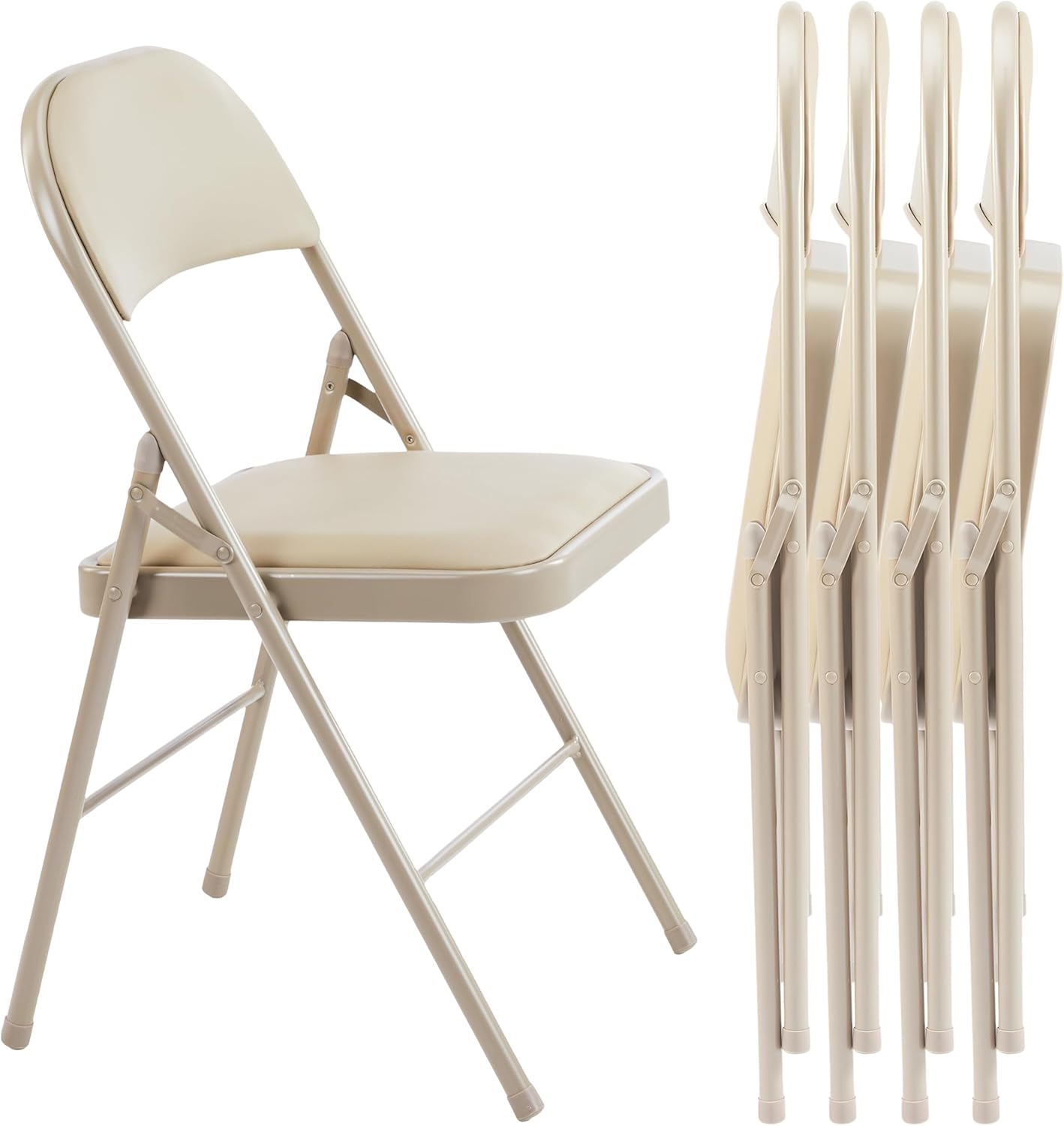 InfiniPower 2 Pack Folding Chairs with Leather Padded Cushion Seats & Durable Metal Frame, Comfortable, Foldable, Portable, Indoor Outdoor for Parties, Home, Office, Commercial Event Seat, Kahki