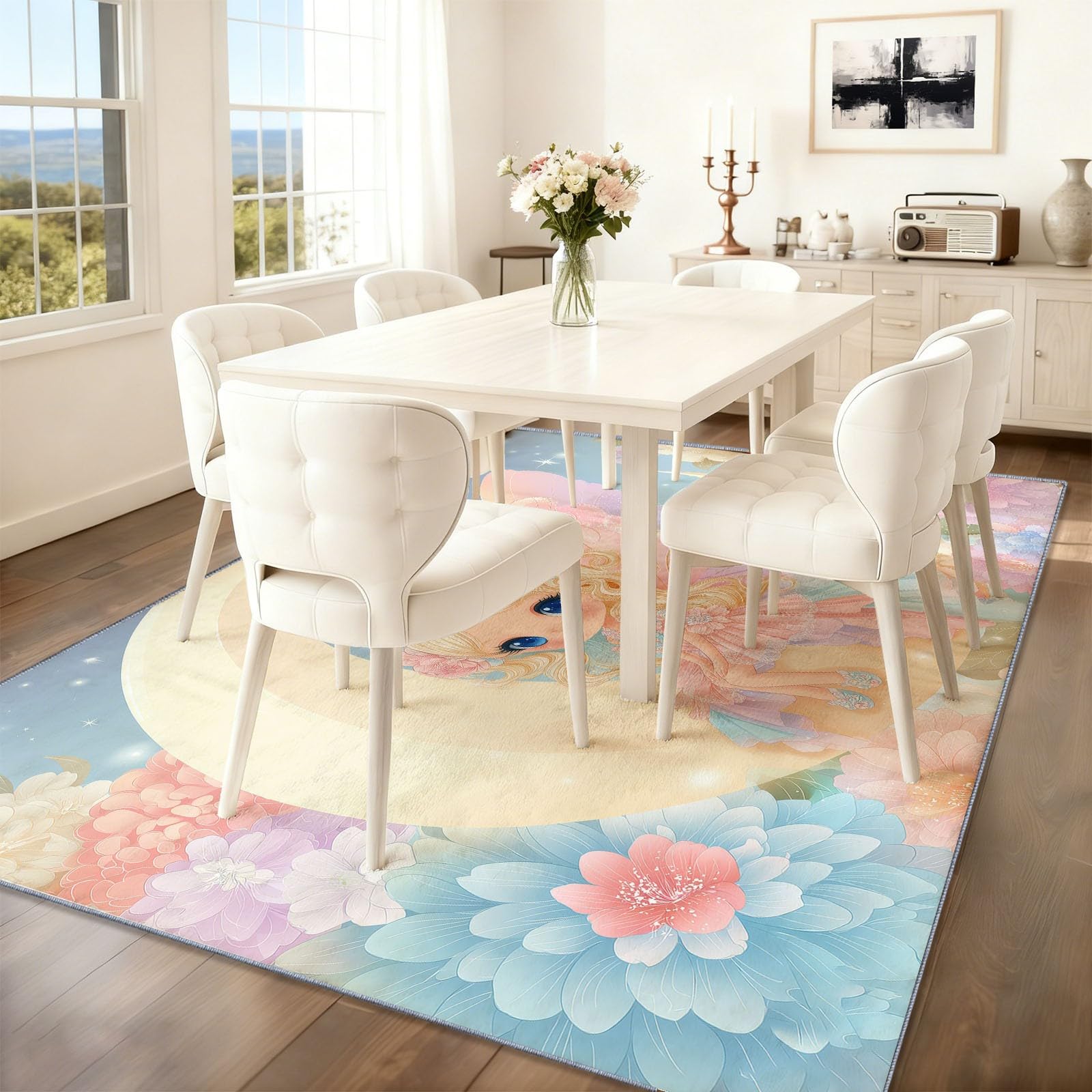 Fleurs Lune Fée Tapis de Salon, Tapis de Dimensions 60x110cm antidérapant et Lavable, Dessin Animé Mignon Multicolore pour Les Chambres Les Salons et Les couloirs