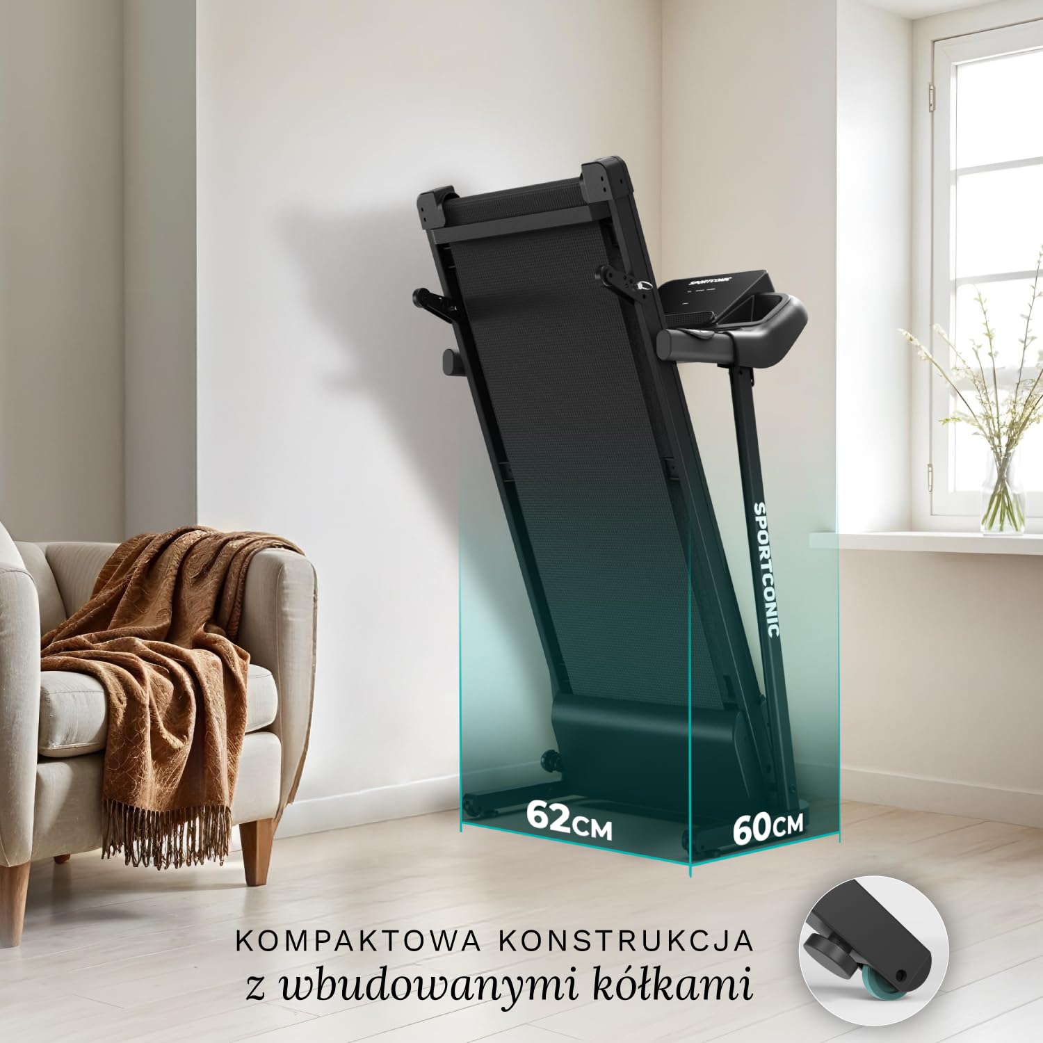 Sportconic Bieżnia Elektryczna 1-12KM/H | Bieżnia do Domu Składana | Bieżnia z Nachyleniem | Pod Biurkiem | Zestawie Uchwyt Na Tablet i Pilot (Bez maty ochronnej, 1-12 km/h (T140))