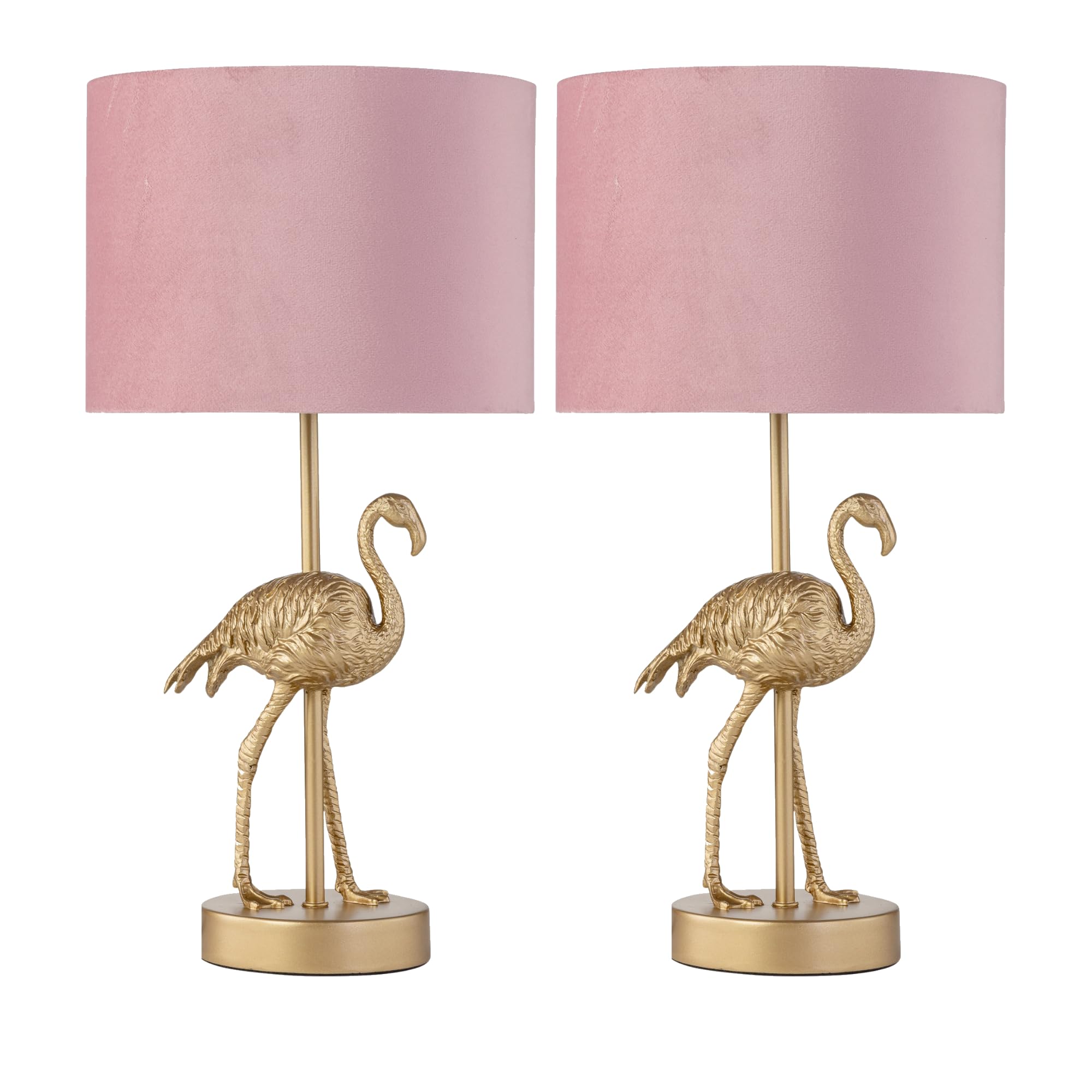 Set of 2 Flamingo - Gold Table Lamps with Pink Velvet Shades