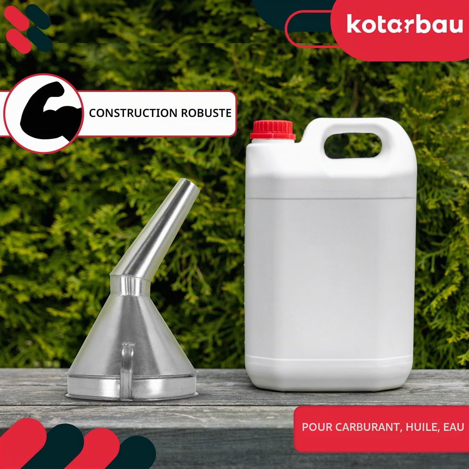 KOTARBAU entonnoir pour voiture essence - Entonnoir en métal oblique avec poignée - Grand remplissage - 170 mm