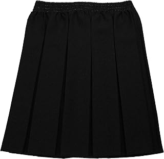 Girls Box Pleated School Skirt – Plain All Round Elasticated Waist School Uniform Summer Formal Wear Full Elastic Box Pleat Skirt
