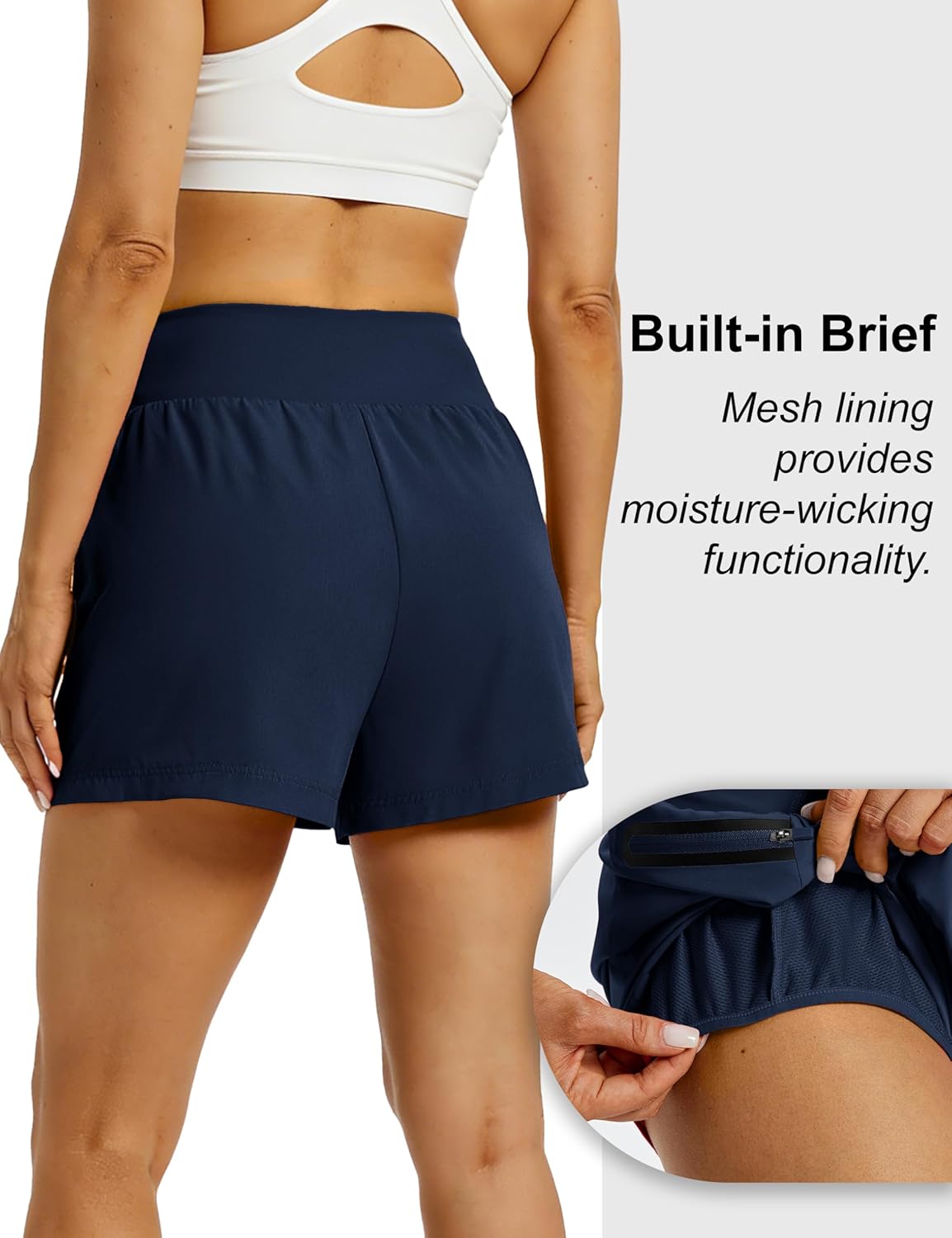 MAGCOMSEN Women's 3" Athletic Running Shorts with Mesh Liner High Waisted Quick Dry Workout Gym Shorts Zip Pocket