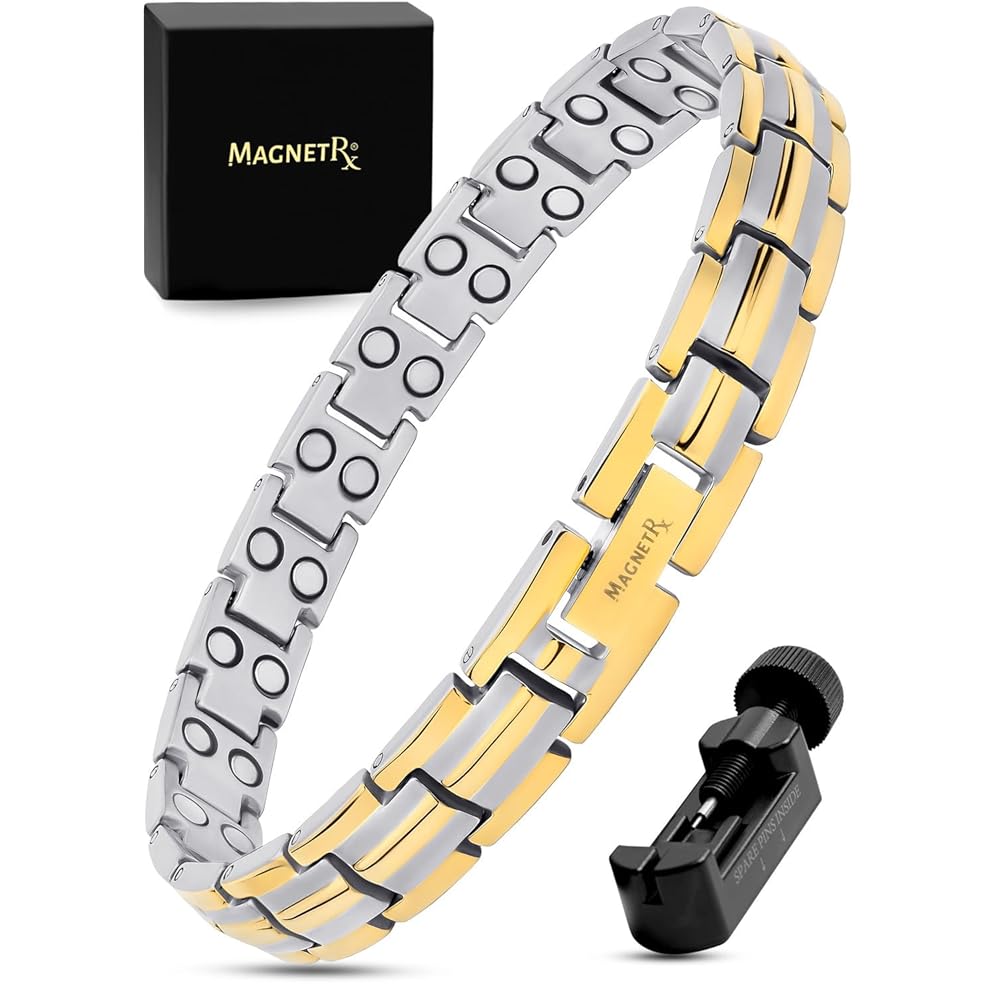 MagnetRX Women\'s Ultra Strength Magnetic Bracelet - Effective Titanium Magnetic Bracelets for Women - Adjustable Bracelet Length with Sizing Tool for Perfect Fit (Silver & Gold)