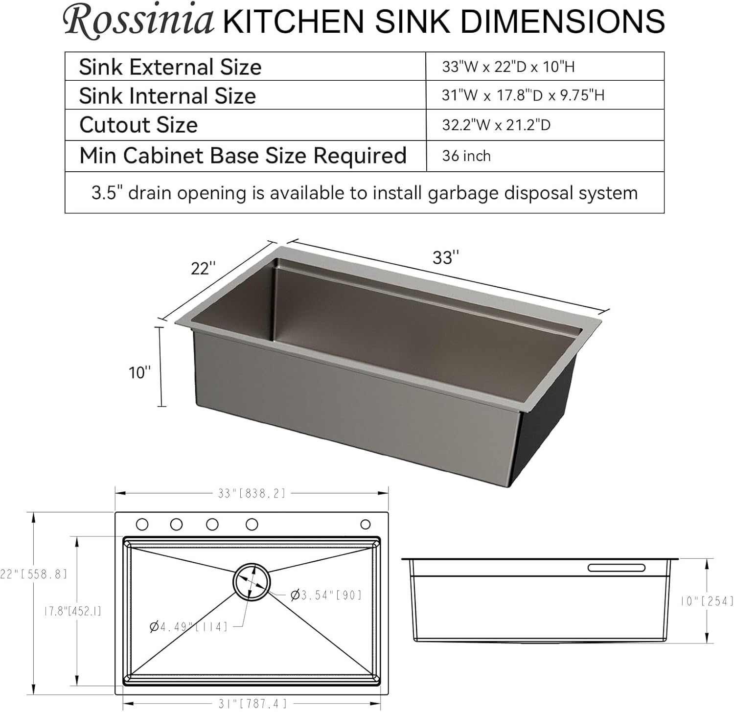 33x22 Drop In Kitchen Sinks Circular Design, Waterfall Kitchen Sink with Faucet Combo, Modern Smart Workstation Stainless Steel Single Bowl Kitchen Sinks, 33" x 22" x 10" Inch, Gunmetal Black