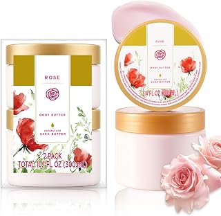 Rose Body Butter, Body Moisturizer for Dry Skin, Body Butter for Women Smell Good, Rose Gifts for Women-2 Pack (3.4floz + 6.8 floz)