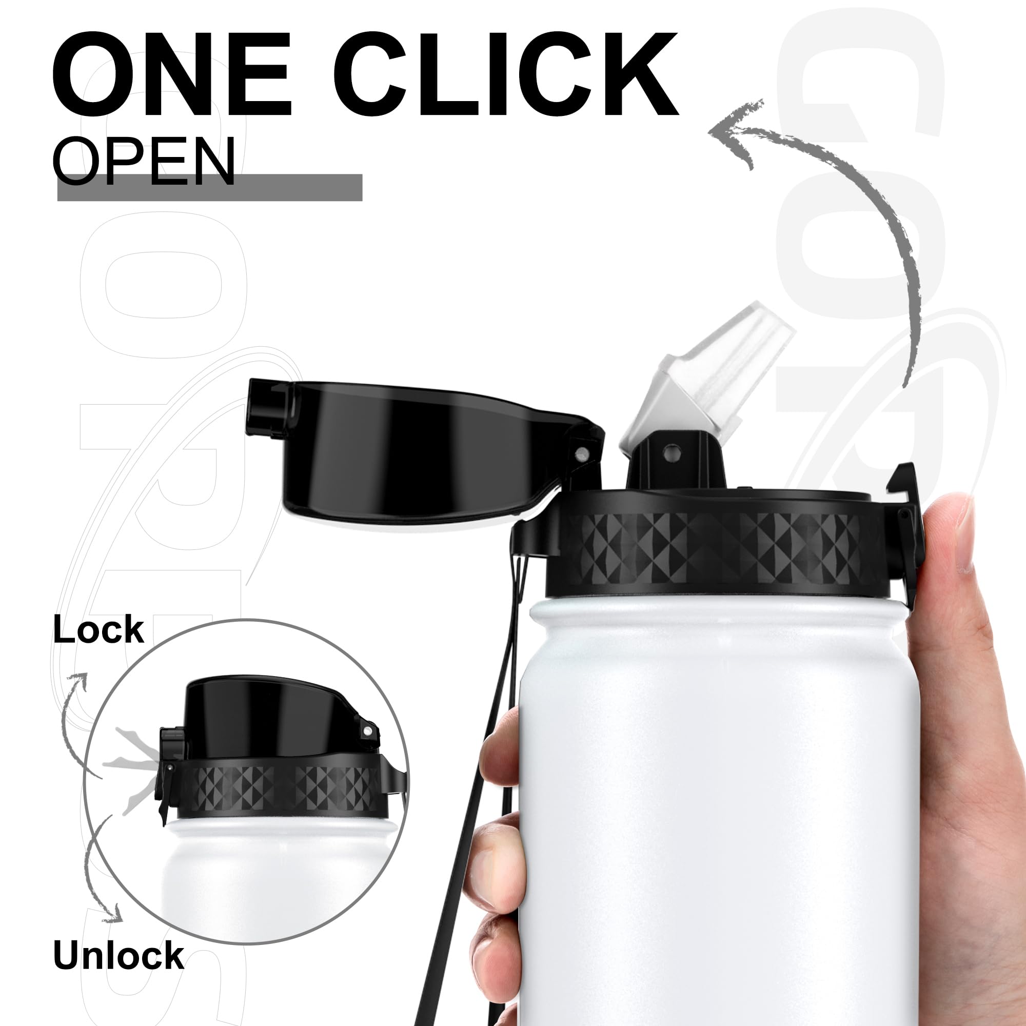 GOPPUS 1L/32oz Stainless Water Bottle with Straw Double Wall Insulated Bottles with Strap Reusable Vacuum Thermal Flask Leakproof Keep Cold Drinks Bottles with Flip Top Lid for Gym Men Women BPA Free - Image 2