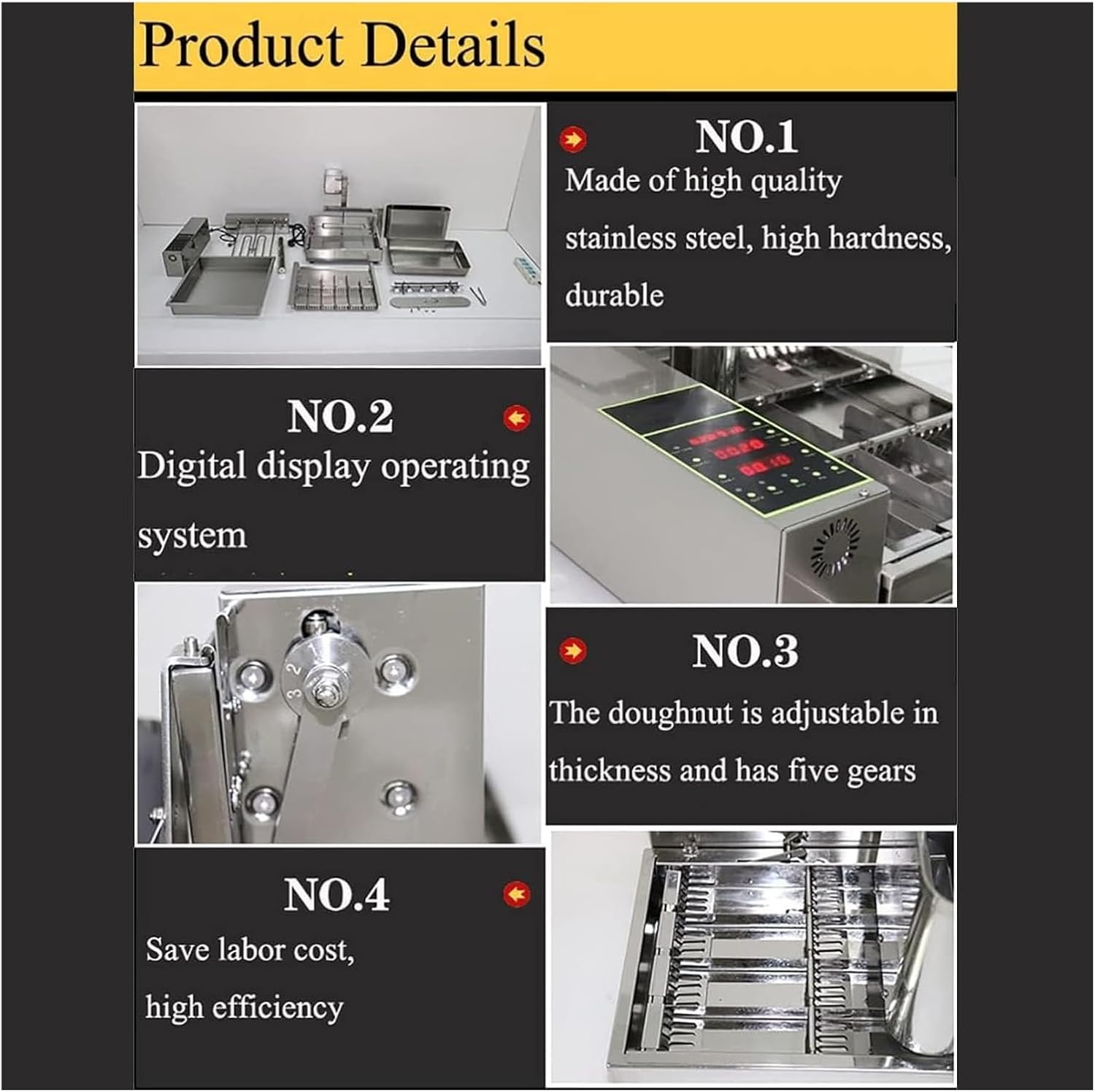 Commercial Donut Maker Machine - Fully Automatic 4/6 Rows Doughnut Maker with LCD Control Panel - Ideal for Bakeries & Cafés - Easy to Use & Clean