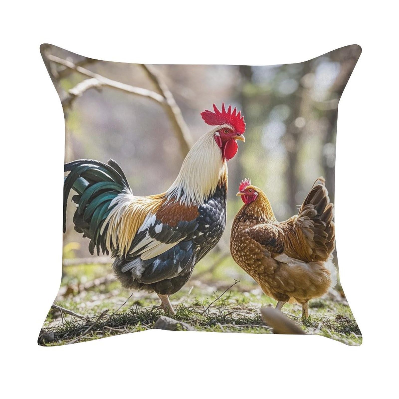 FekiLoot Rooster and Hen Pillow Covers Luxury Velvet Square Pillowcases Throw Pillows Case with Invisible Zipper Decorative Velvet Cushion Covers Ultra Soft Lumbar Pillow Shells
