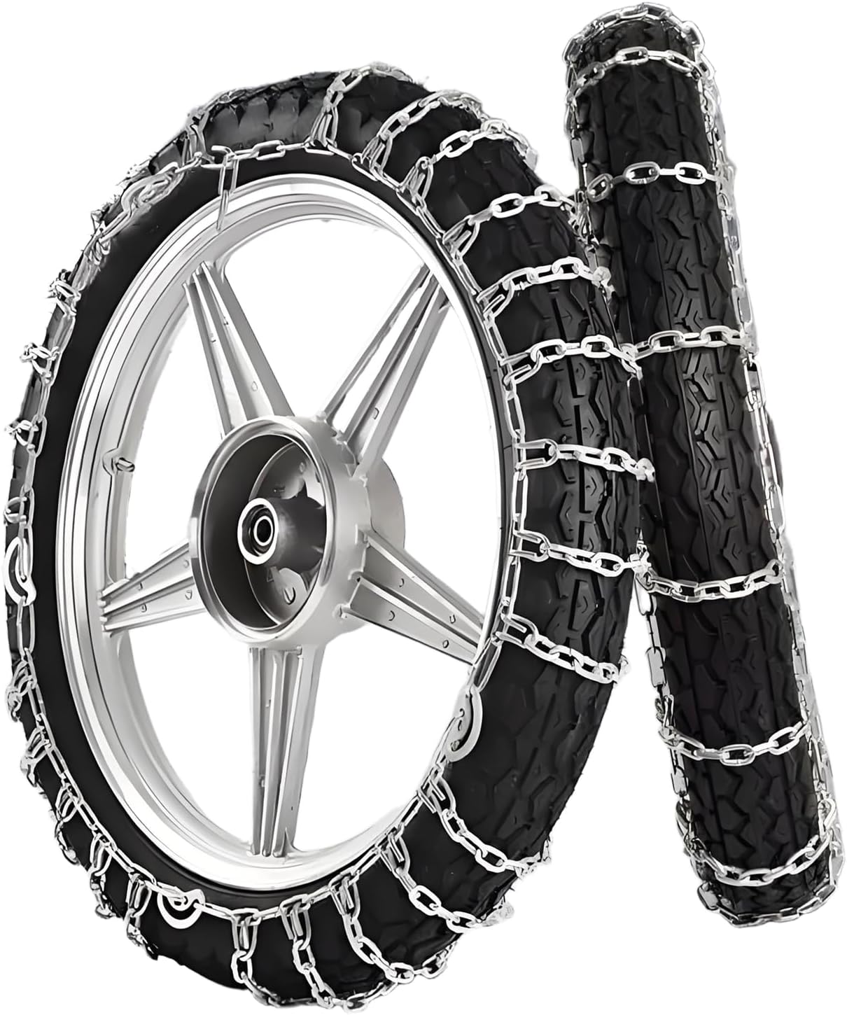 Snow Chains for E-bike Motorbike, Non-slip Tire Chains Wheel Chains for Snow Ice Breaking Multi-layer Teeth Winter Snow Tire Chains Standard-Version 110-90-16