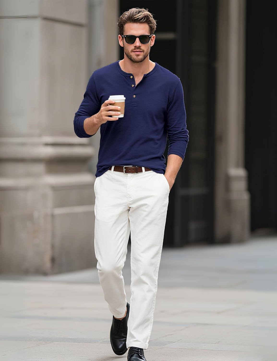 EKLENTSON Men's Henley Shirts Long Sleeve Cotton Lightweight Pullover Shirt Casual Fashion Button T-Shirt Basic Tee Tops - Image 4