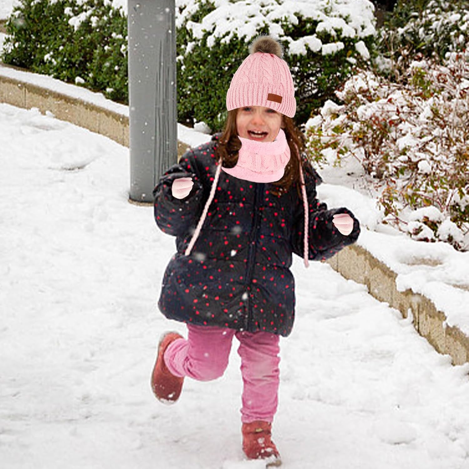 Kids Hat Scarf Gloves Set, Kids Winter Beanie Hat Scarf Gloves Set with Knit Thick Warm Fleece Lined for 1-6 Years Old