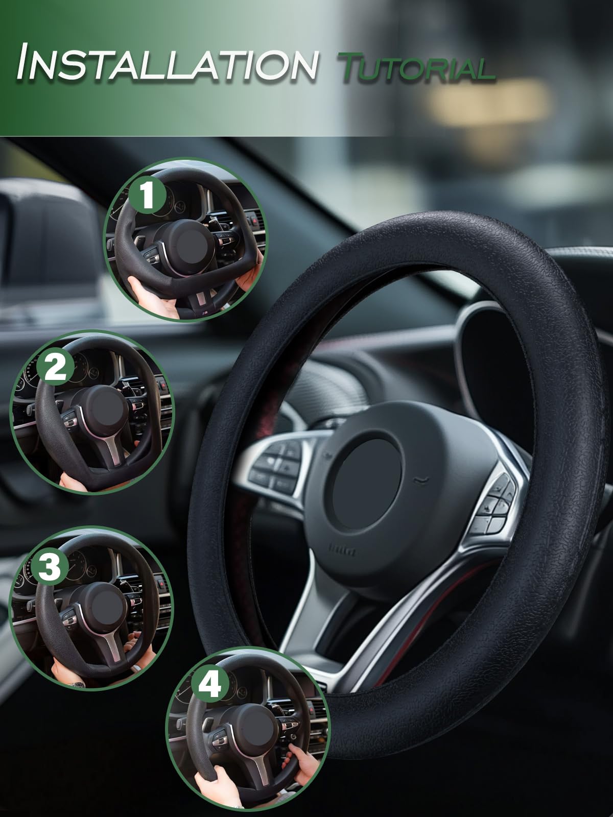 LRITER Car Steering Wheel Cover, Non-Slip Silicone Material, Multiple Color Choices, Universal Auto Parts Steering Wheel Cover, Suitable for Most Cars (Black)