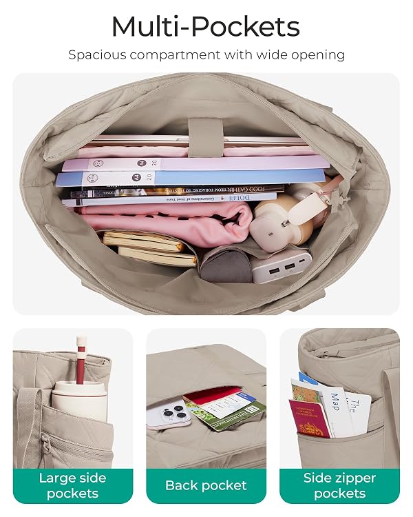BAGSMART Crush Tote Bag for Women, 20L Puffer Work Tote with Zipper, Travel Essentials Quilted Nurse Hospital Bag, Camel by BAGSMART - Used condition - Image 5