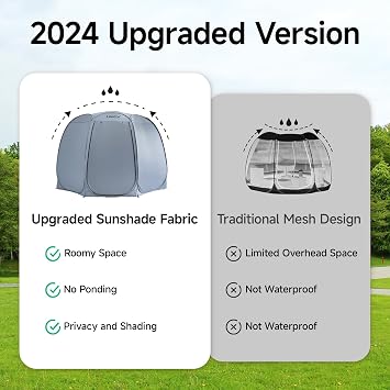 Patio Gazebo 12x12 Screen House Room, LEEDOR Pop Up Outdoor Gazebo Tent with Roll Up Mosquito Netting, Easy Setup & Waterproof & Sunshade, Suitable for Camping Trip, Backyard, Beach, Picnic - Grey