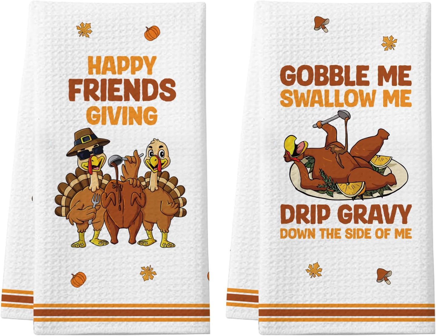 Thanksgiving Kitchen Towels, Happy Thanksgiving Towels Set Of 2 Give Thanks Turkey Gnome Pumpkins With Fall Leaves Dish Tea Towels For Holiday Housewarming Gifts Decorations For Home (18x28 Inches) P 269754053