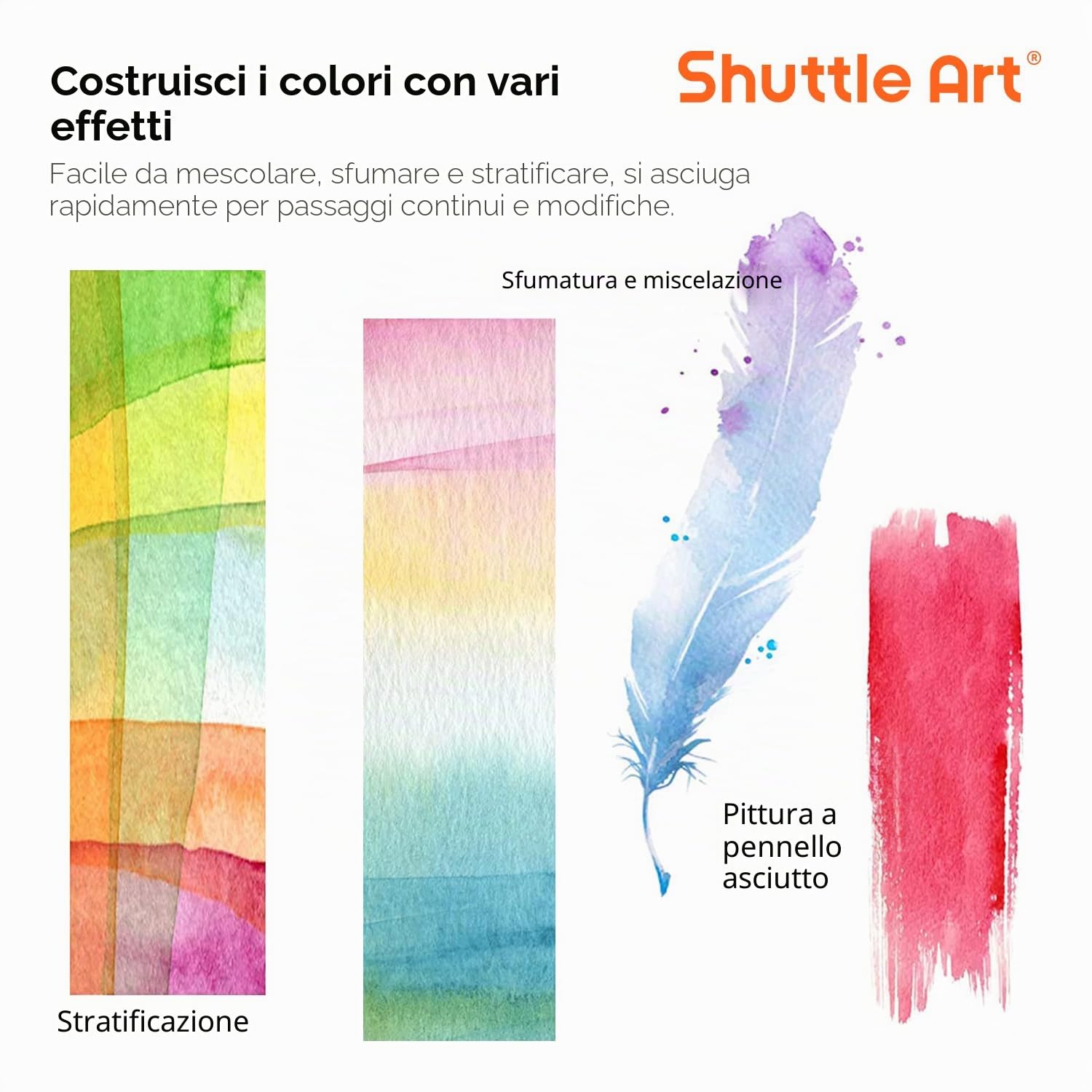 Shuttle Art Acquarelli, 58 pack con 48 Colori Acquerelli e 10 Pennelli ad Acqua, Pittura ad Acquarello per Dinpingere per Adulti, Artisti, Studenti, Bambini, Principianti e Artisti