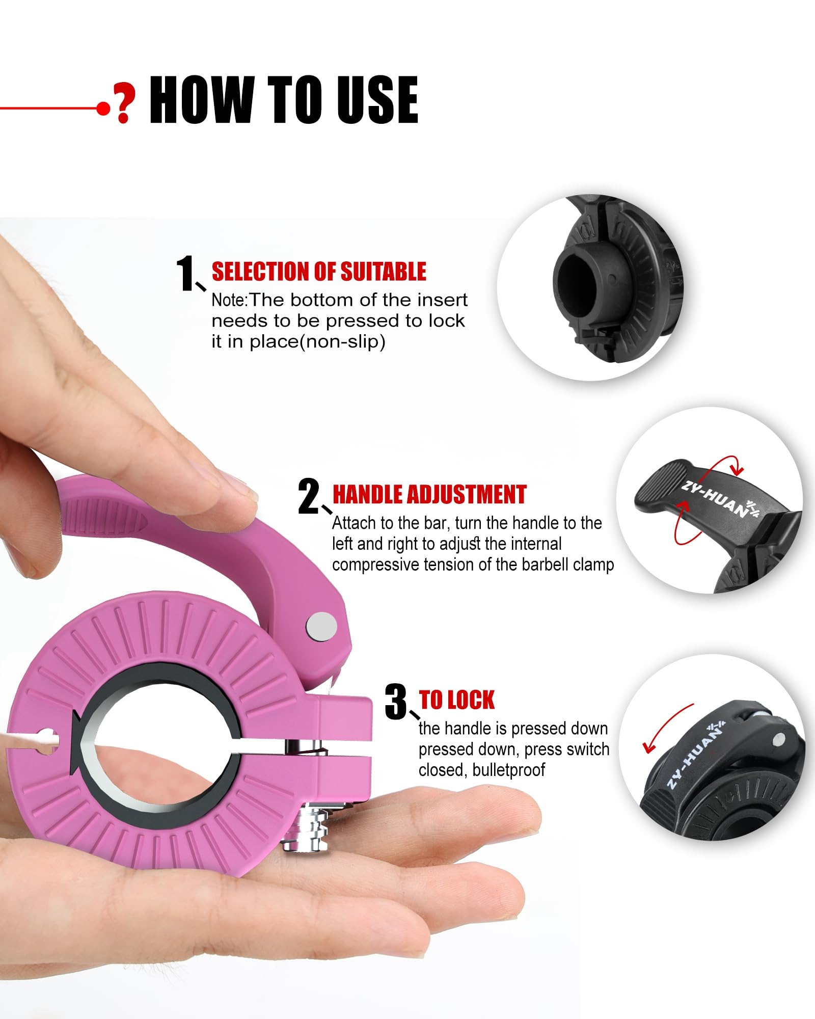 Pro - Clips de barra de 1 pulgada, abrazaderas de barra de 0.9 a 1.2 pulgadas, clips de peso de liberación rápida para barras, abrazaderas olímpicas ajustables de varios tamaños (rosa)