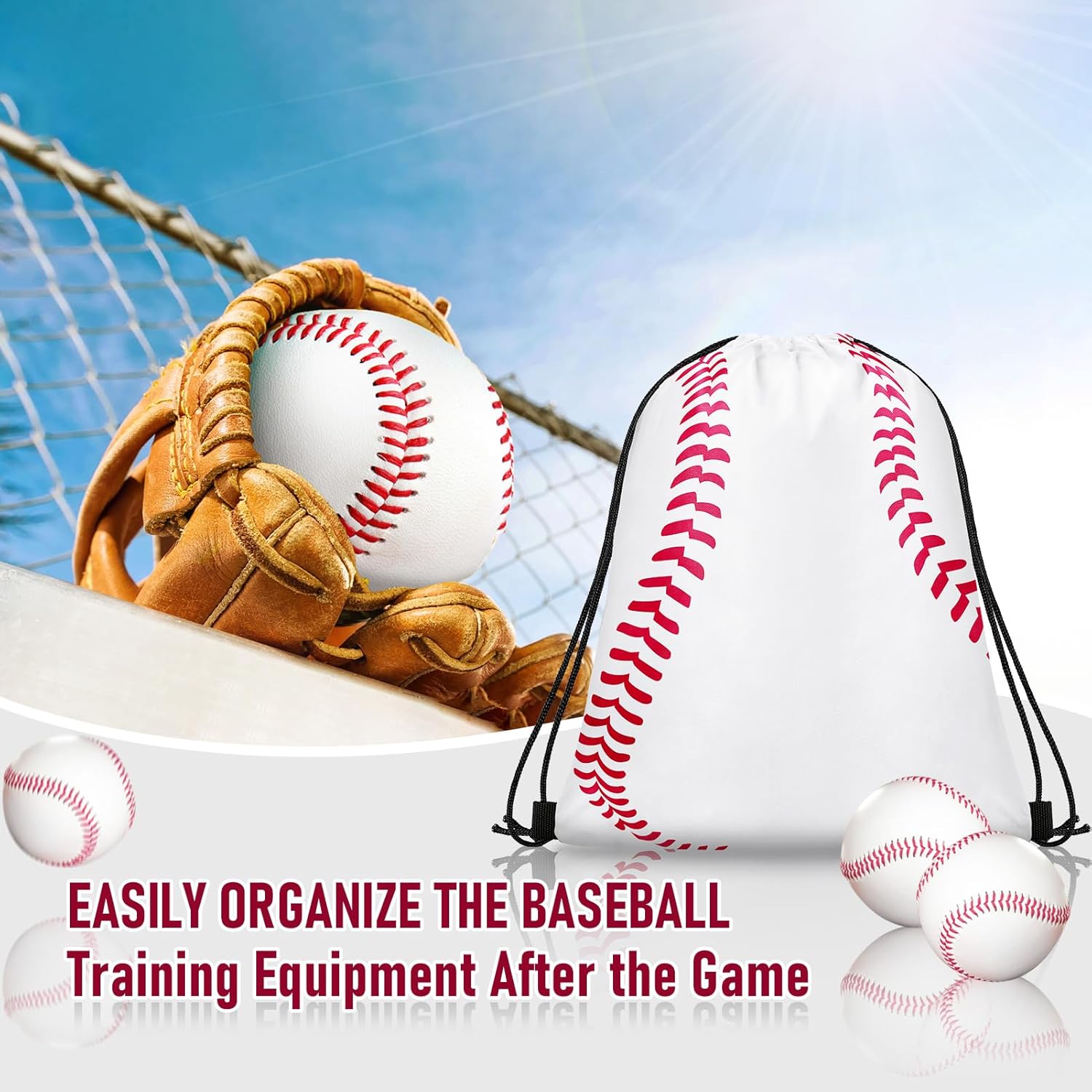 14 Pcs Drawstring Bags Softball Baseball Basketball Football Goodie Favor Bags Cinch Bag Sackpack for Sports Teams (Baseball) - Image 4