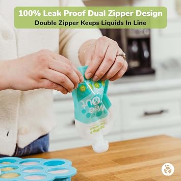 WeeSprout Double Zipper Reusable Food Pouches (Green, 7 Fl Oz)
