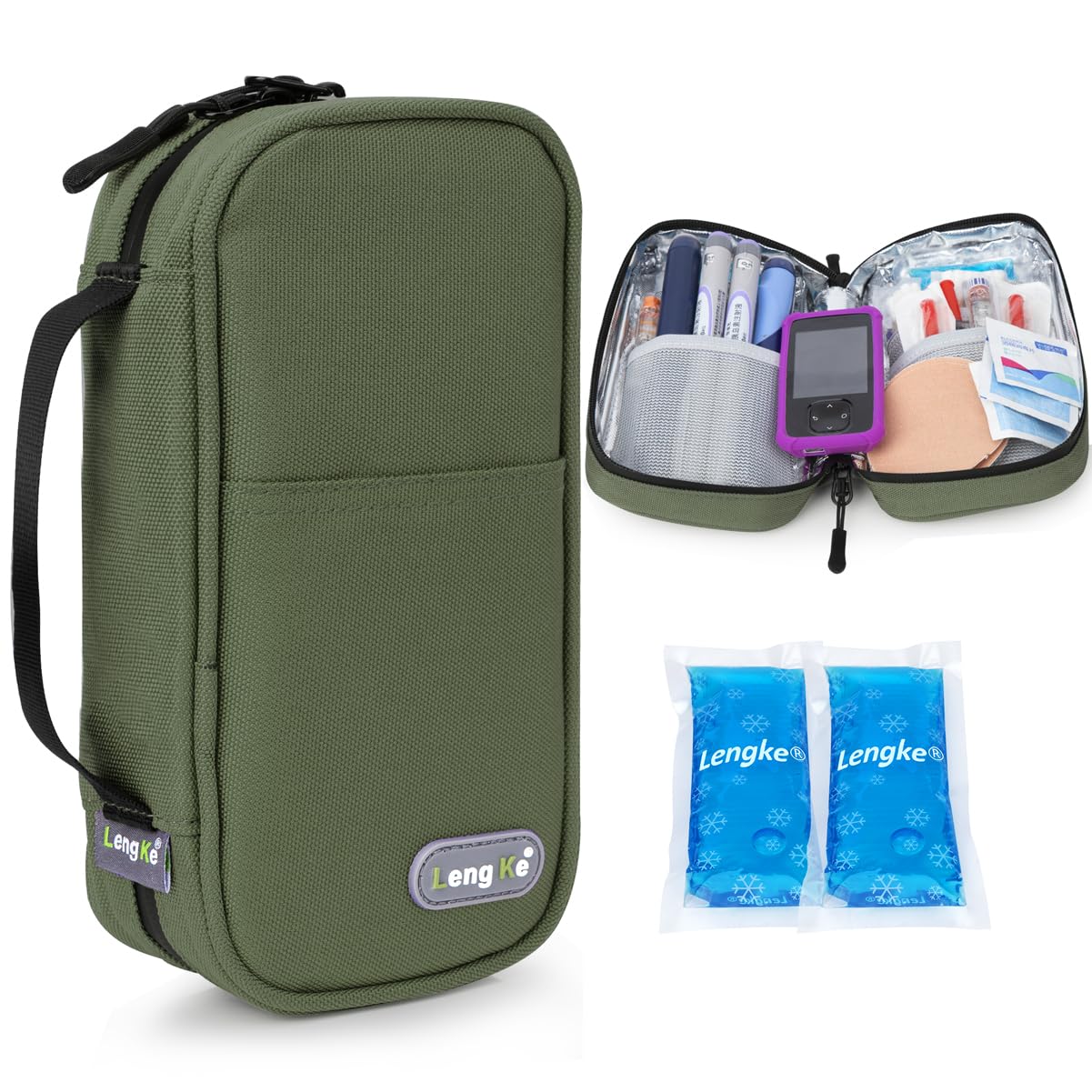 YOUSHARES Insulin Pen Case - Insulin Cooler Travel Case Large with 2 Ice Packs, Diabetic Case Medicine Cool Storage Bag for Diabetic Supplies (Military Green)