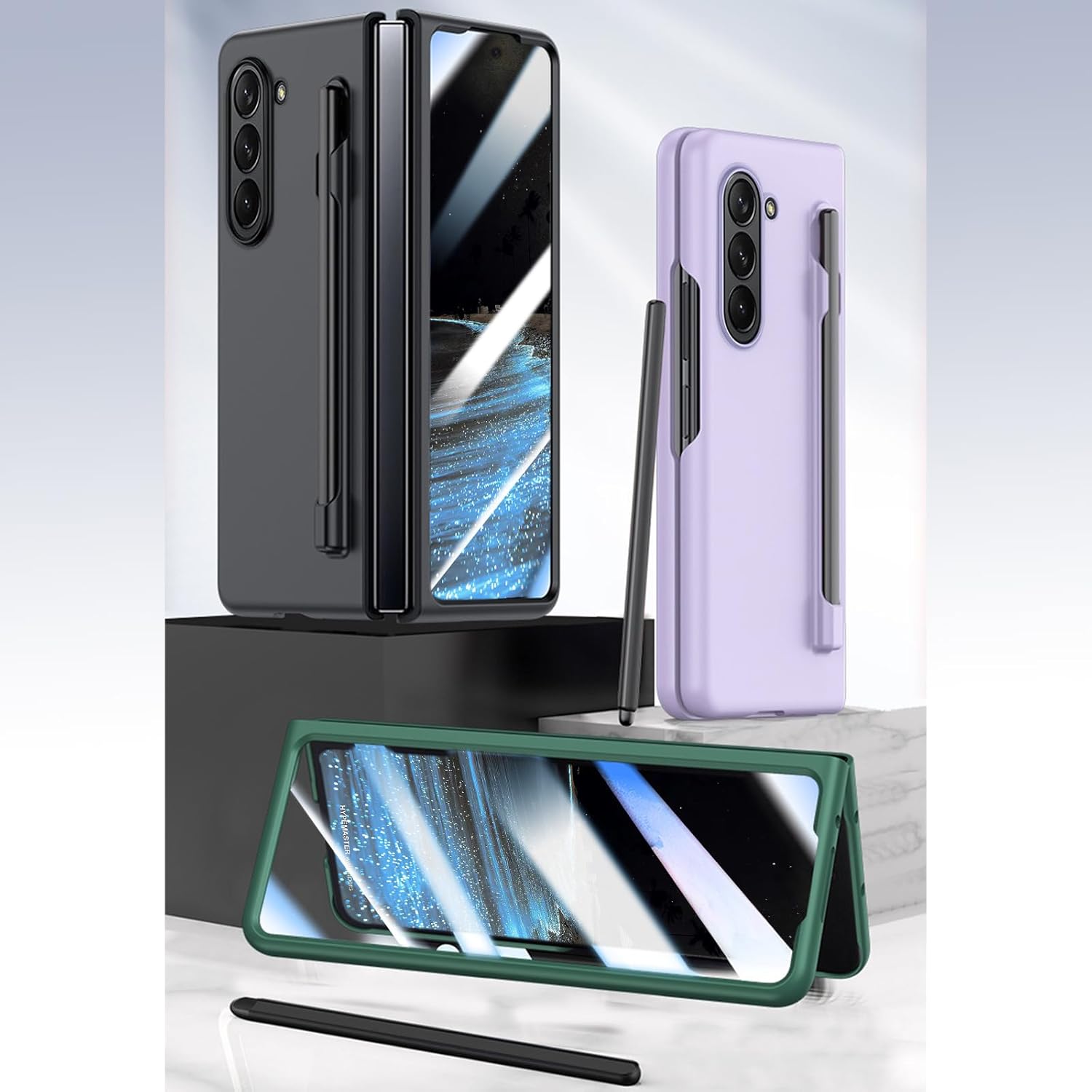for Samsung Galaxy Z Fold 6 Case with S Pen and Screen Protector Skin Friendly Z Fold 6 Phone Case with S Pen Holder Full Protective PC Wireless Charging Case for Galaxy Z Fold 6 - Black