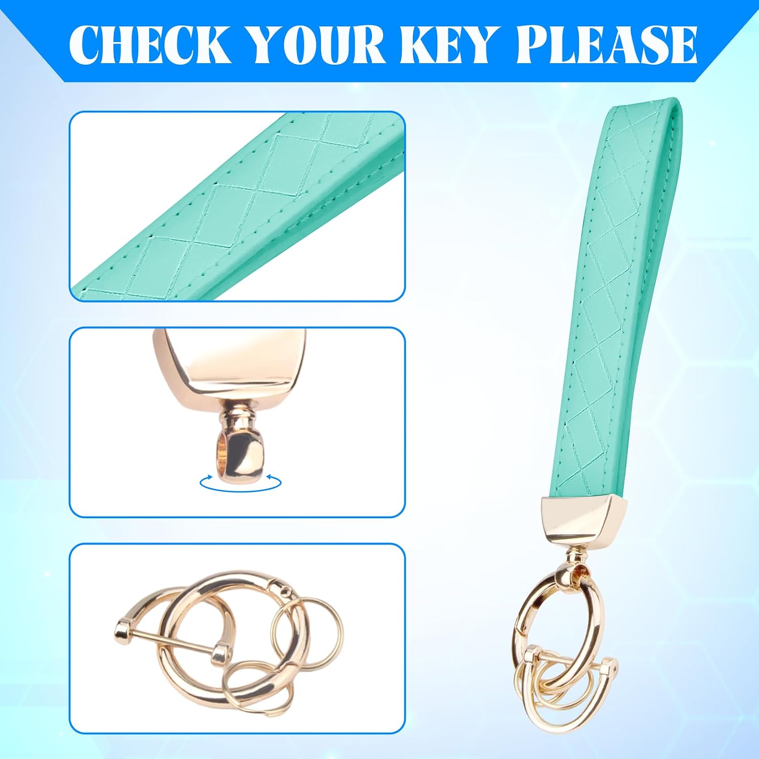 QBUC Leather Wristlet Keychain, Wrist Car Key Chain, with 2 Key Rings ＆ Anti-Lost D Ring, Key Fob Wristband for Women image 2