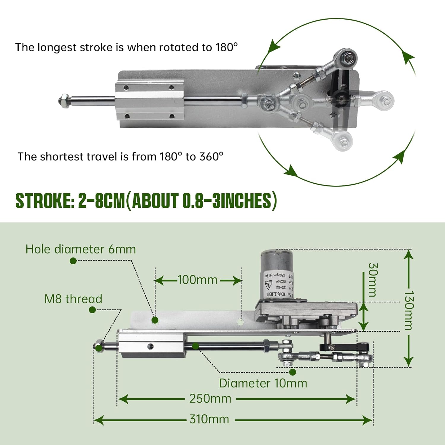 CNCTOPBAOS DC24V Reciprocating Linear Actuator Stroke 2-8CM 3 Inch,Adjustable Telescopic Rocker Arm Mechanism Gear Motor Speed Regulation Adapter 120RPM 0.78"-3.14"