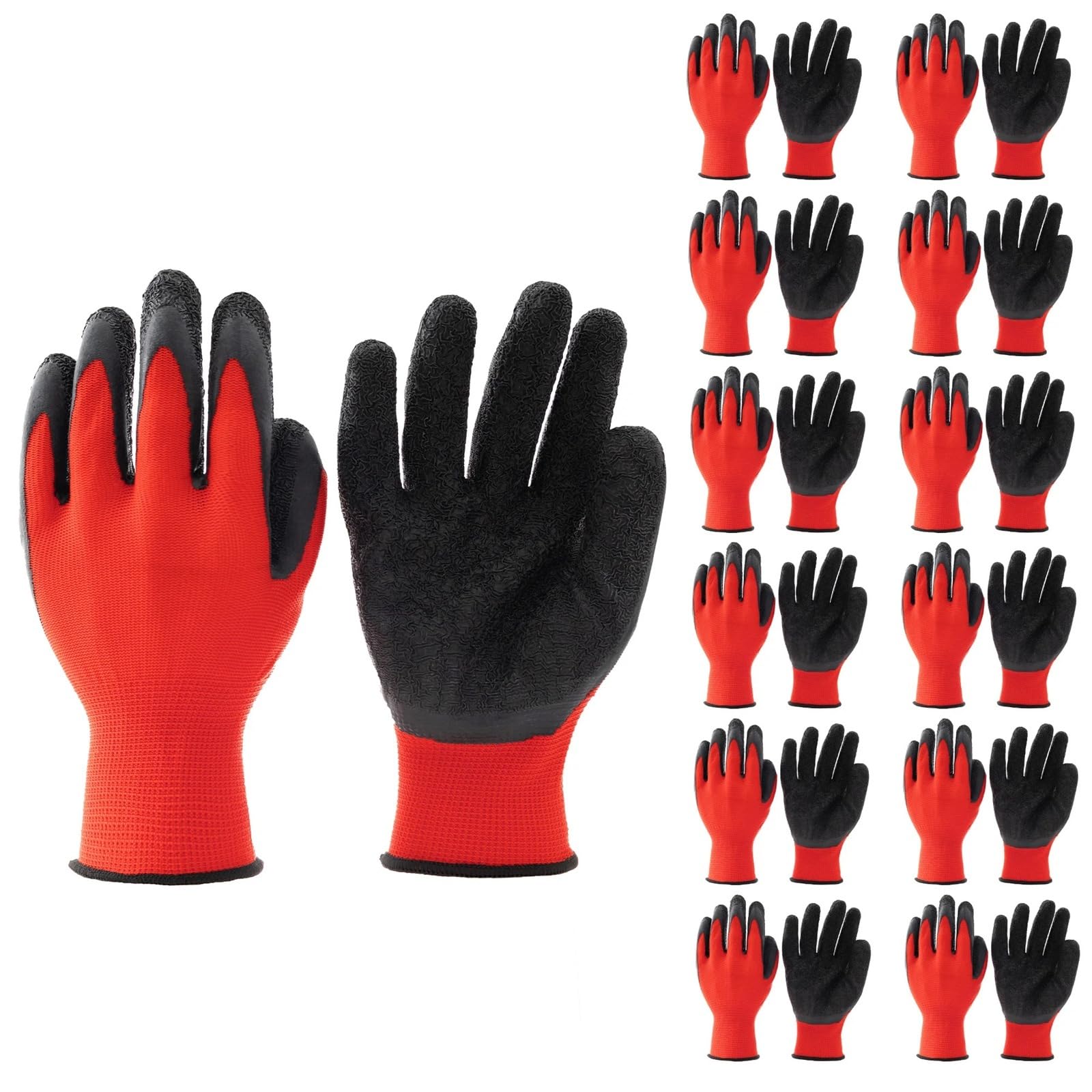 Guantes de trabajo de nitrilo resistentes al aceite | Pack de 12 guantes antideslizantes medianos for mecánica y trabajos de jardinería.(Red)