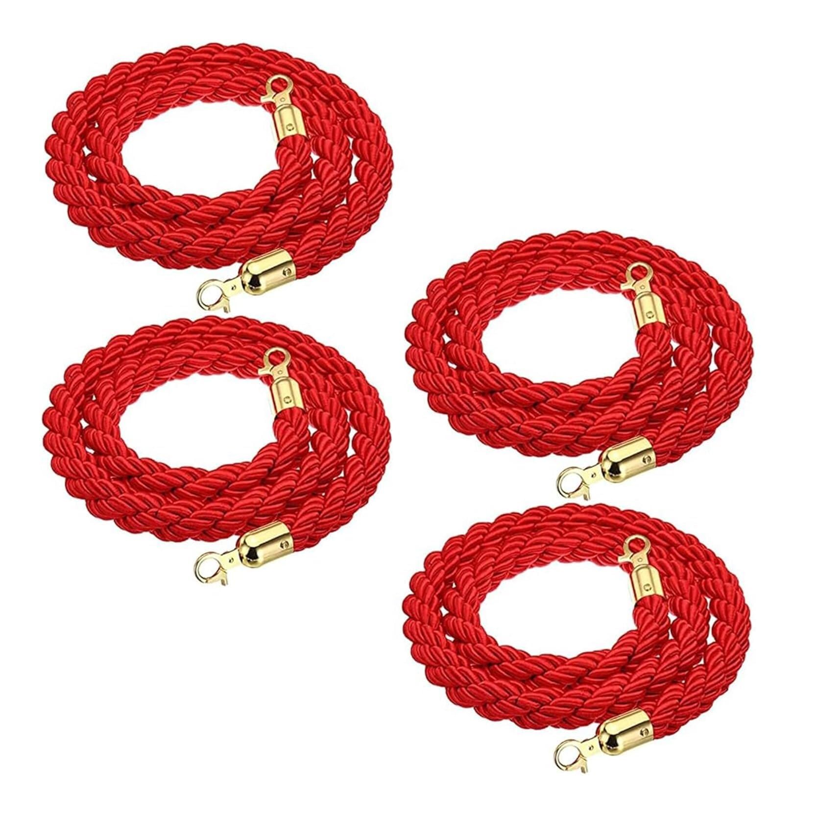 4 Pack Red Velvet Stanchion Rope with Gold Hooks - Twisted Queue Barrier for Events, Hotels, and Theaters Post Ropes(Nylon,9ft/274cm)