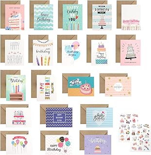 Geburtstagskarten Set 20er mit Umschlägen – Kreatives Glückwunschkarten Klappkarten Set zum Selbstgestalten mit Stickern & Grußkarten Geschenk für Geburtstag, Schule & Familie