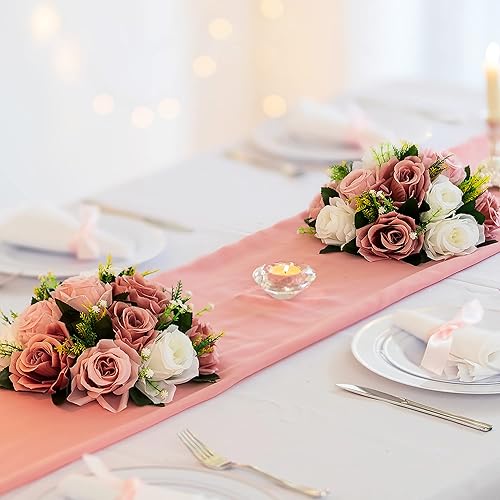 Miniatura 2 de BLOSMON Decoración de flores de rosas polvorientas 2 bolas de flores artificiales rosas para centros de mesa de comedor de boda, arreglo floral de