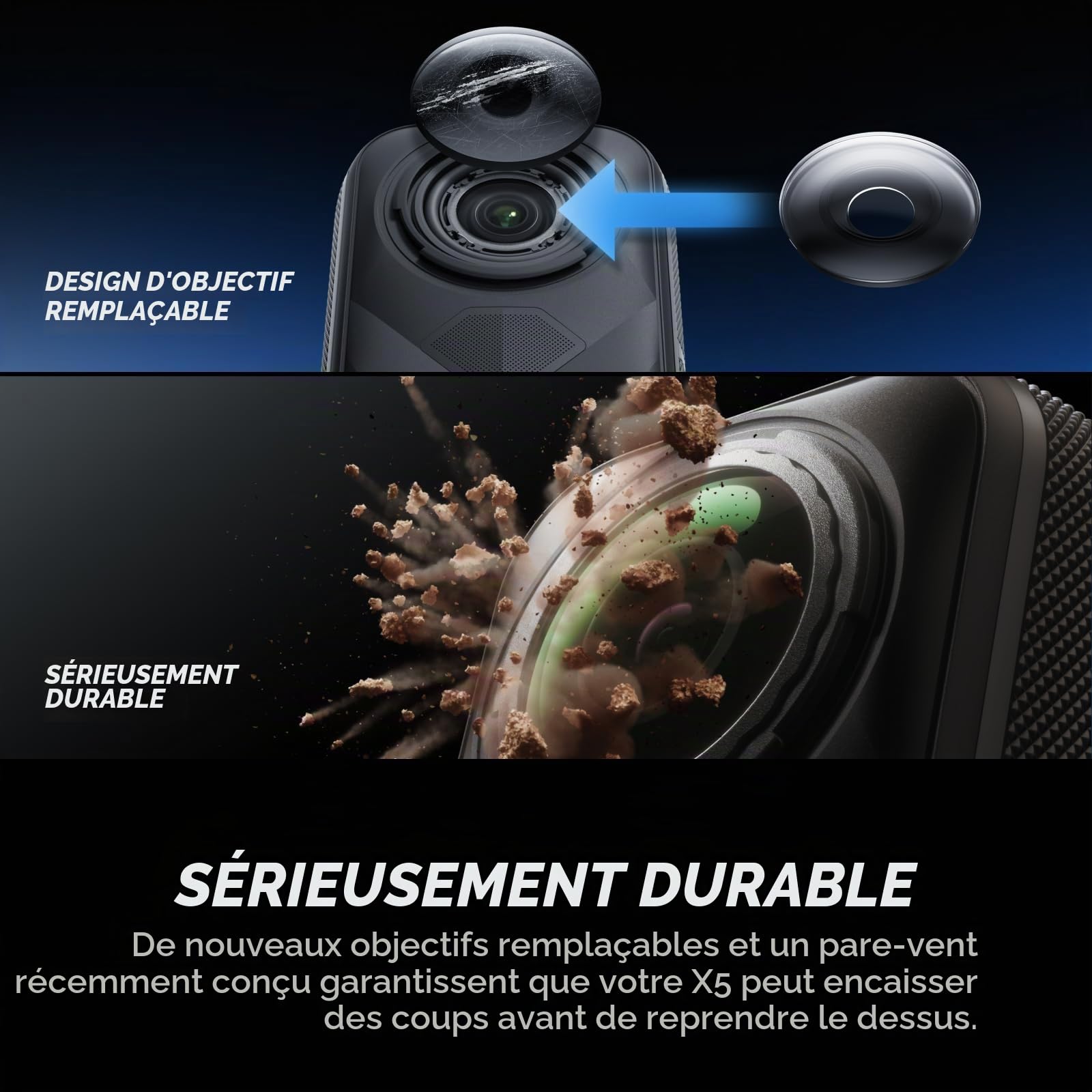 Insta360 X5 - Caméra 360 8K, Perche à Selfie Invisible, qualité Premium Jour et Nuit, objectifs Robustes & remplaçables, Appareil Photo vidéo étanche, dashcam, pour vlog, Moto (Reconditionné)
