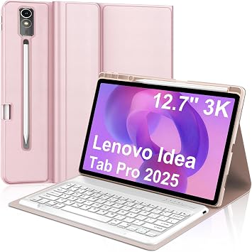 Keyboard Case for Lenovo Idea Tab Pro 12.7 2025, Magnetic Detachable Bluetooth Keyboard, Adjustable Kickstand, Folio PU Leather Case with Pen Holder, Soft Protective TPU Back Shell, Auto Sleep/Wake
